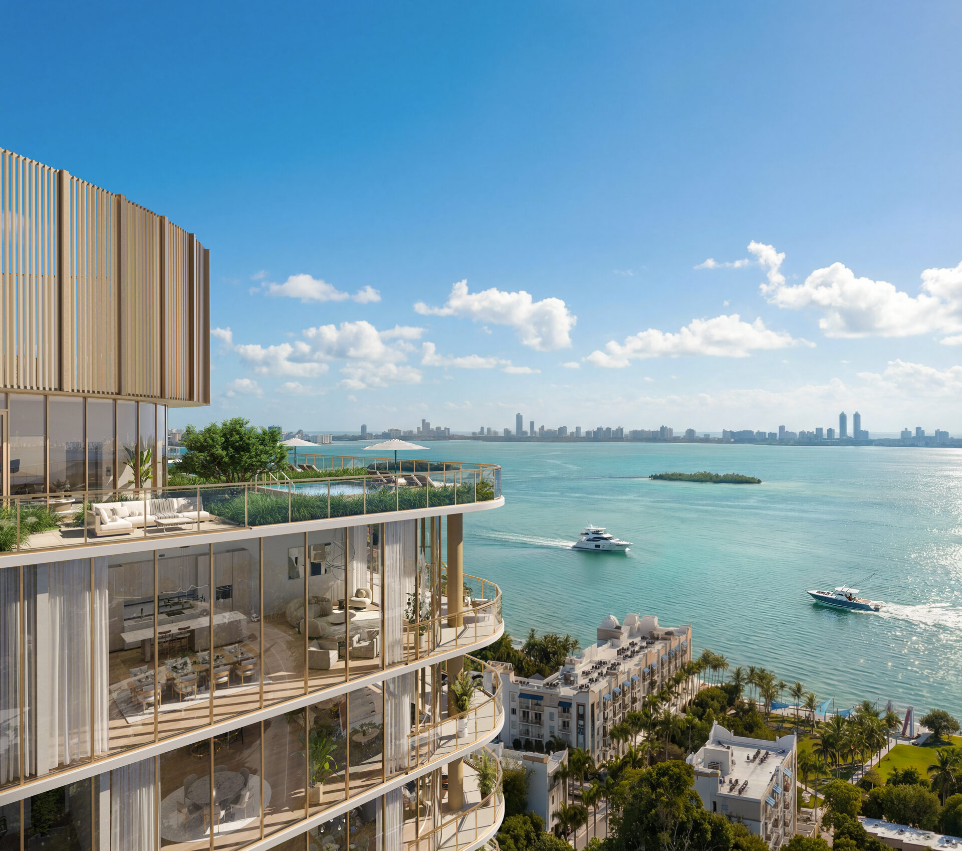Terrace view of Biscayne Bay from Kempinski Residences